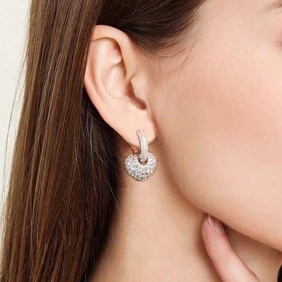 Yellow Gold elegant Women's Cubic Zirconia Heart Drop Earrings - Picture 3 of 4